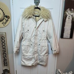 NWT Calvin Klein Frosted Ecru Heavy Winter Coat Removable Sherpa Lining Collar M